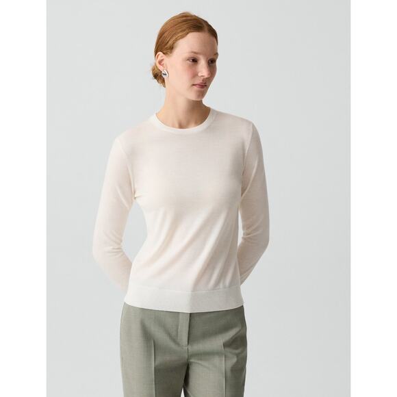 Theory Women's New Ivory Crewneck Sweater in Regal Wool, New Ivory, Size L, Flaw - Picture 2 of 9